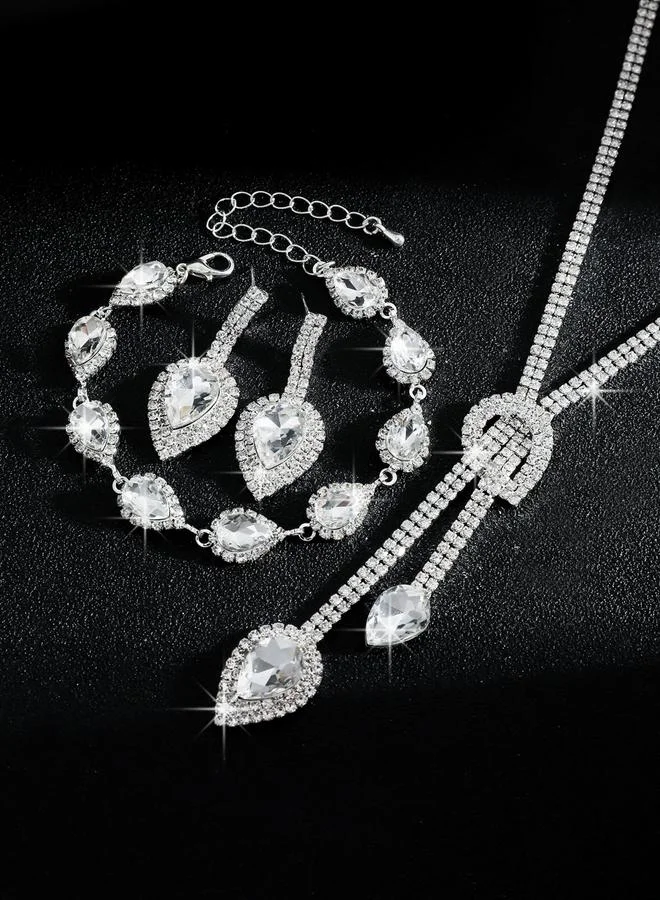 تايك تو طقم مجوهرات 3 قطع عقد وسوار وأقراط منمقة